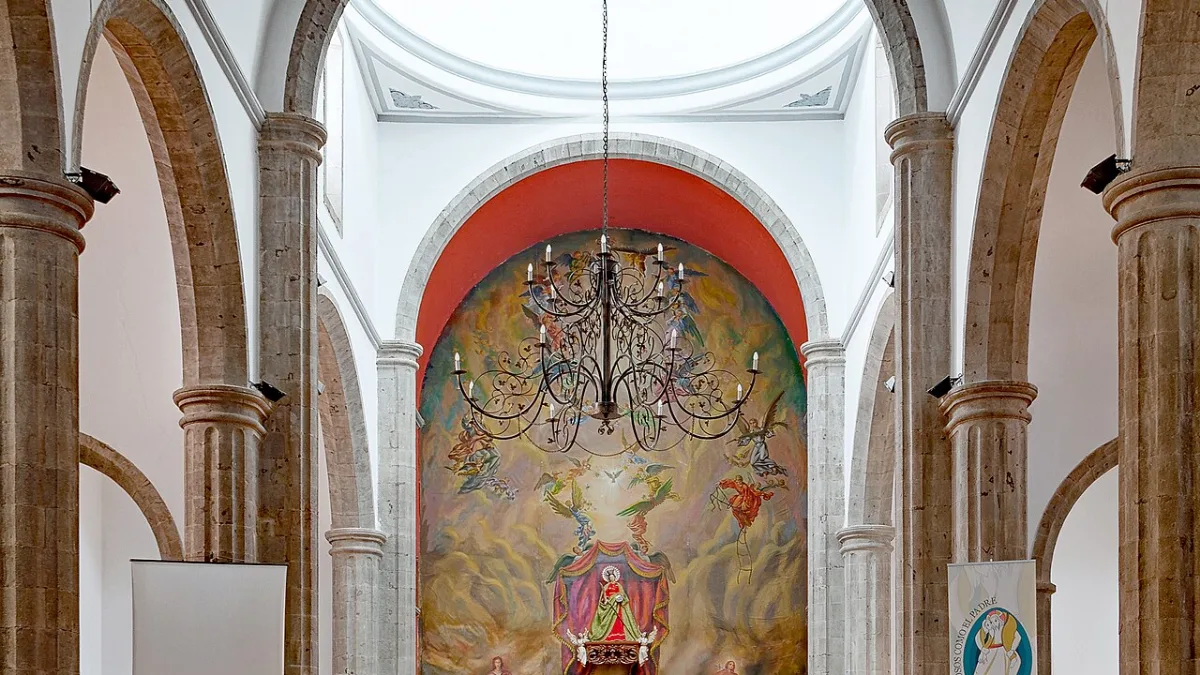 Interior of the Iglesia Santa Lucía de Tirajana, Santa Lucía de Tirajana , Gran Canaria , Canary Islands , Spain .